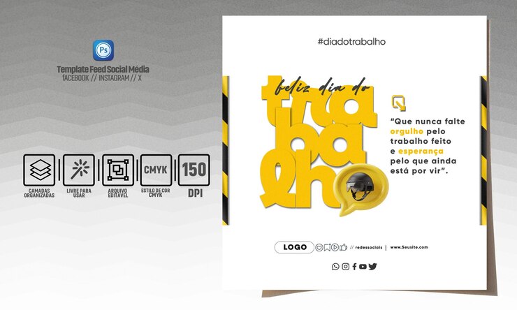 PSD panfleto plantilla de las redes sociales dia do trabalho