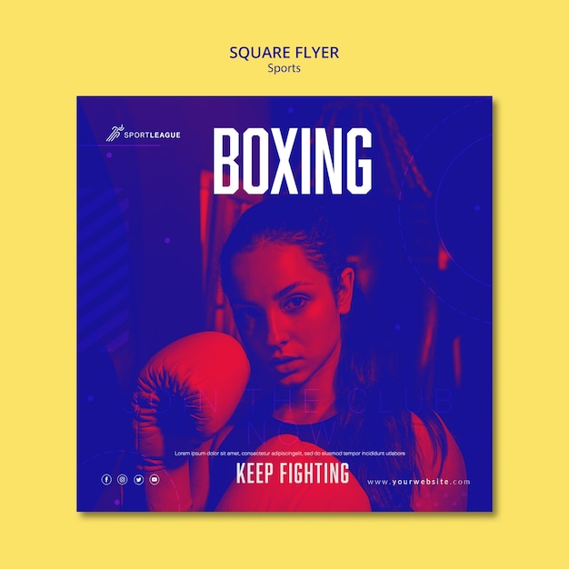 Panfleto quadrado de mulher de boxe