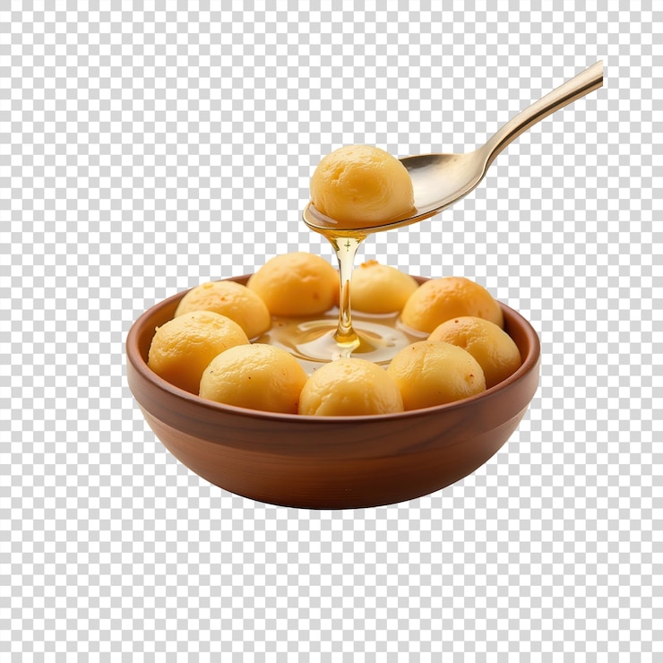 PSD pani puri con agua y rellenado en un fondo transparente