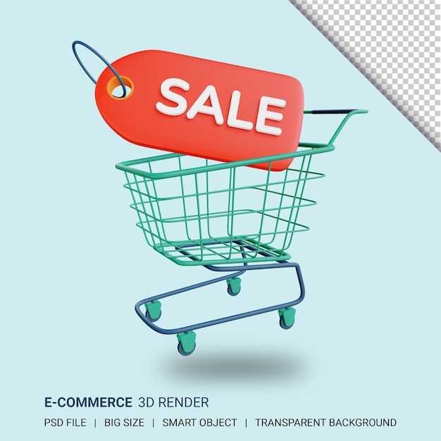 Panier d'achat 3D et étiquette de vente