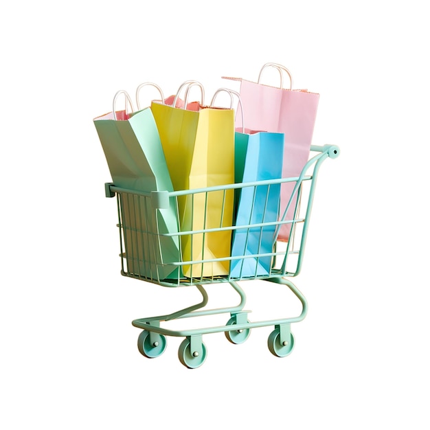 un panier d'achat avec un panier de shopping avec un sac dessus