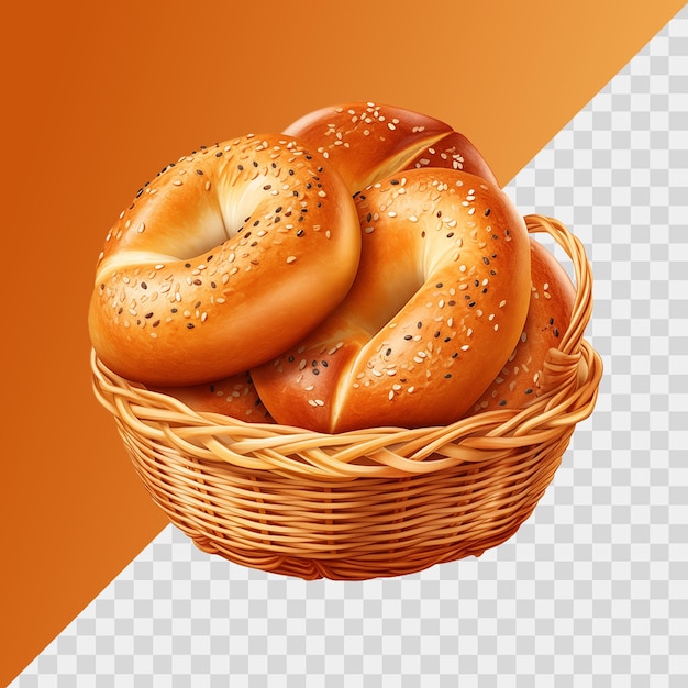 Un Panier Avec Des Bagels Isolés Sur Un Fond Transparent