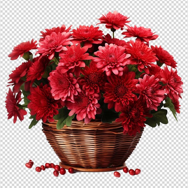 Un Panier De Chrysanthèmes Rouges Isolés Sur Un Fond Transparent