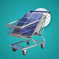 PSD panier d'énergie solaire chariot d'achat 3d