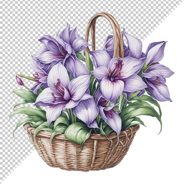 PSD panier de fleurs aquarelle