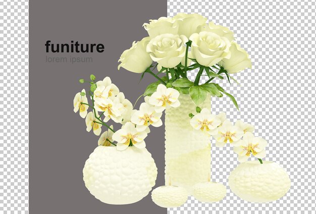 PSD panier de fleurs en rendu 3d