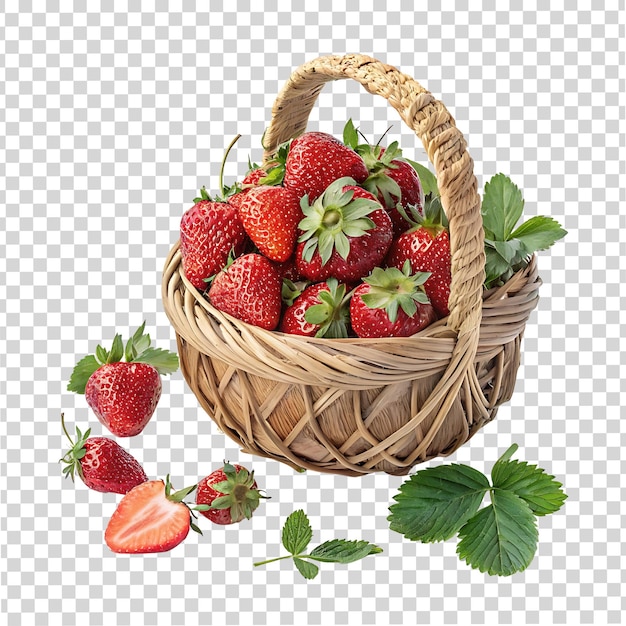 un panier de fraises et de fraises sur un fond blanc