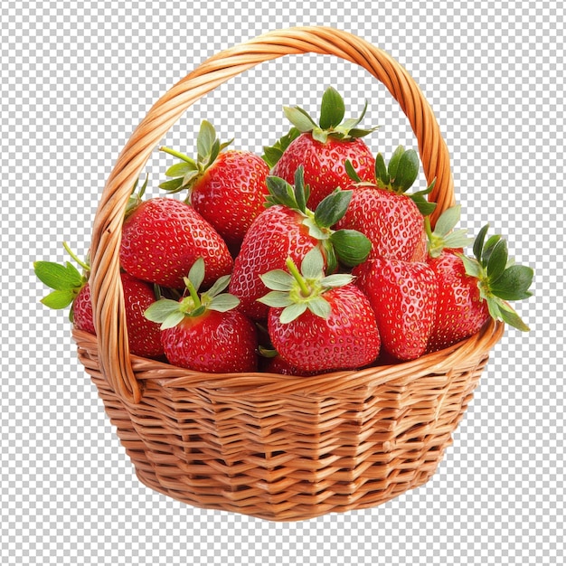 Un panier de fraises isolé sur un fond transparent