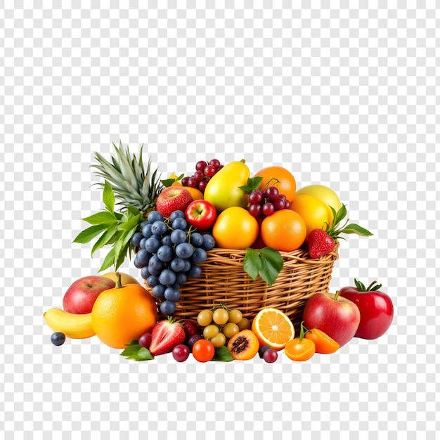 Un panier de fruits frais colorés, des fraises, des raisins, des pommes et des ananas