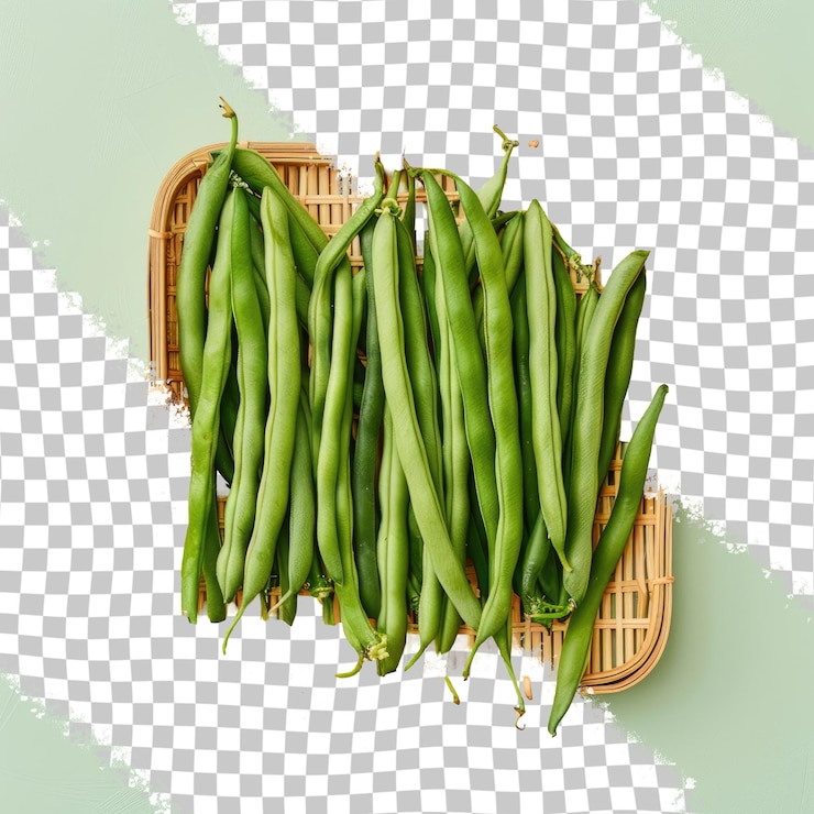 PSD un panier de haricots verts avec un fond blanc avec un x blanc sur le fond