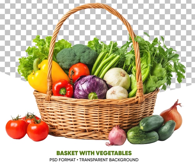 PSD panier avec des légumes isolés sur fond transparent légumes png