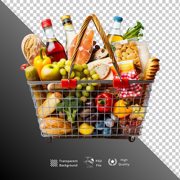 PSD panier de marché isolé sur un fond transparent