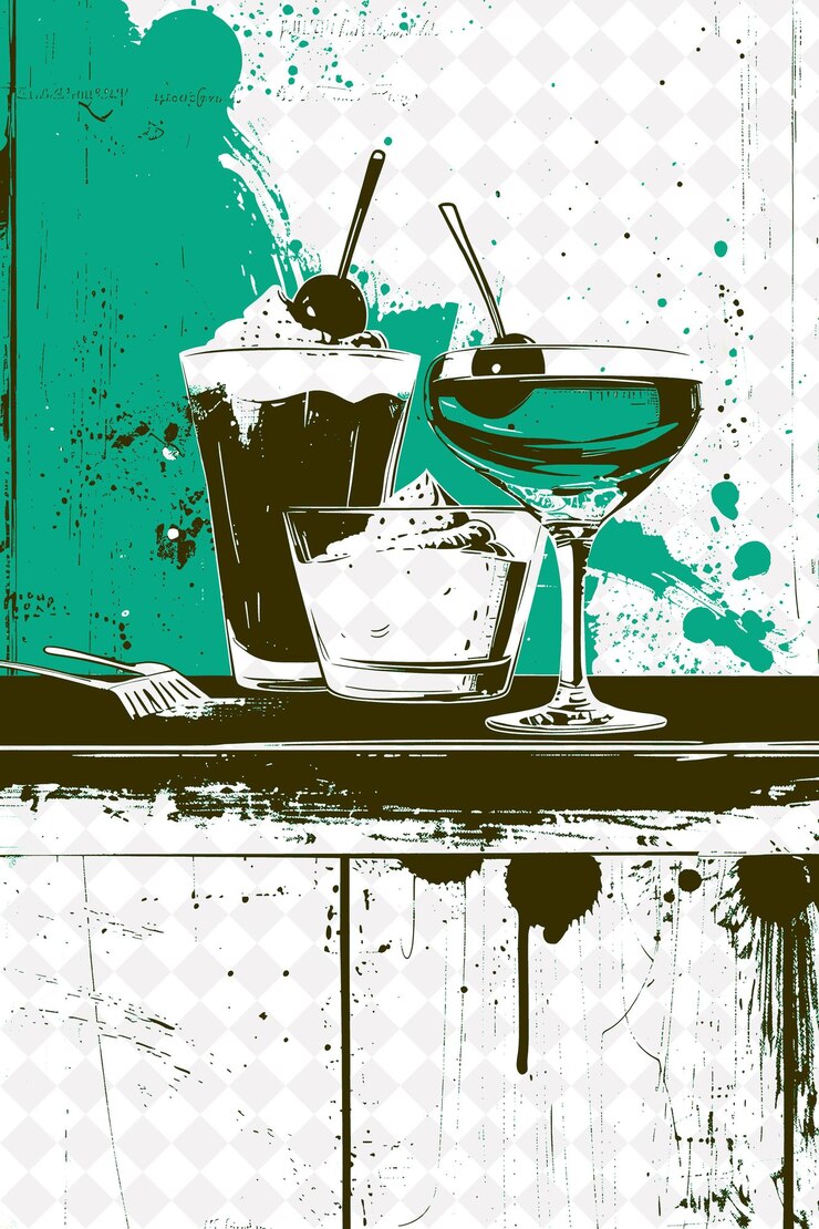 PSD pannacotta dessert scene in rome with affogato coffees and a italy culture illustration design