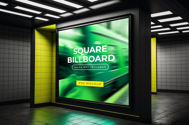 Panneau d'affichage dans une maquette de mur de métro souterrain de style néon