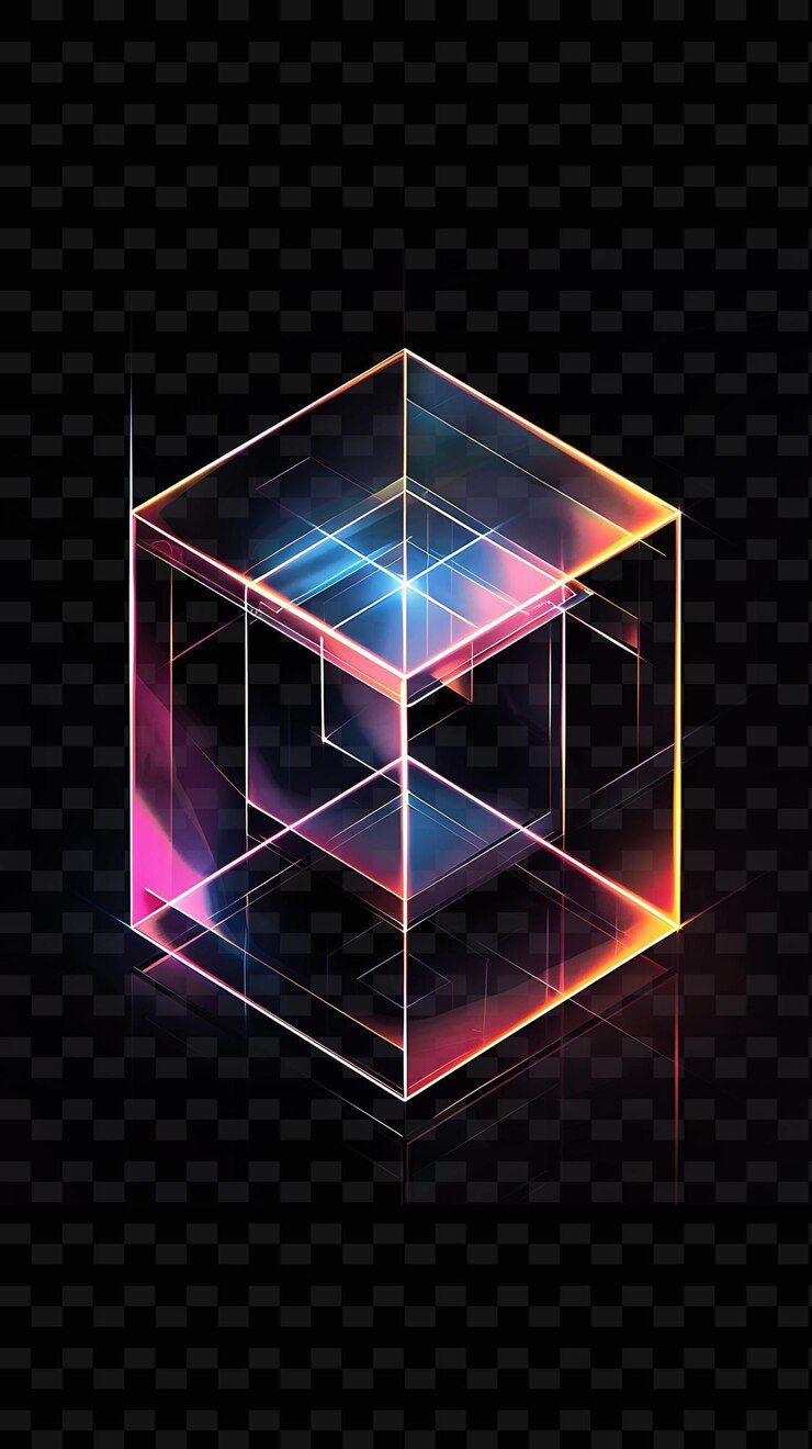 PSD panneau d'affichage holographique transparent avec un cube en forme de bo y2k décor d'affiche créatif