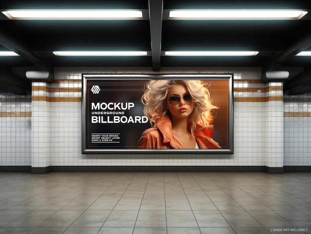 PSD panneau d'affichage sur le mur souterrain mockup