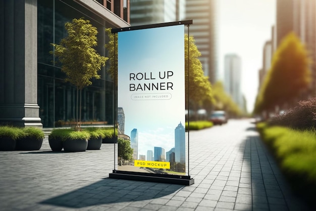 Un panneau d'affichage pour roll up banner sur une rue de la ville