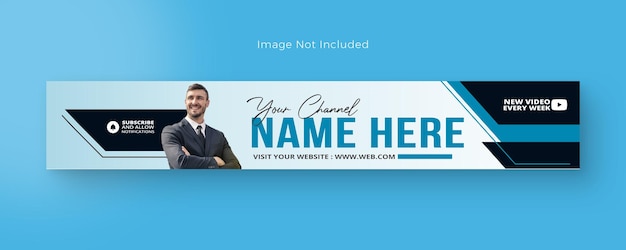 Un panneau bleu et blanc qui indique le nom ici Conception de couverture YouTube professionnelle et bannière LinkedIn