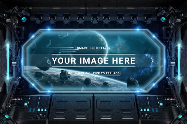 PSD panneau de commande de vaisseau spatial noir et bleu