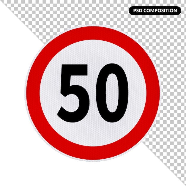 PSD un panneau de limitation de vitesse avec une bordure rouge et un fond blanc avec le numéro 50 dessus.