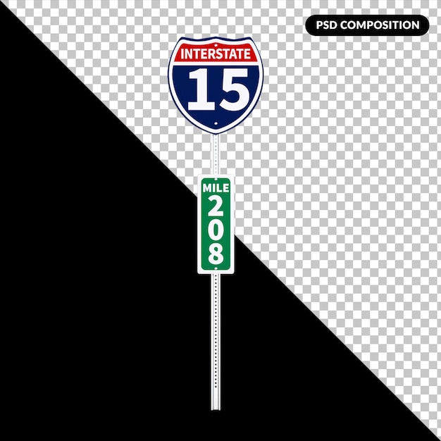 PSD un panneau pour l'autoroute 15 est affiché sur fond noir.