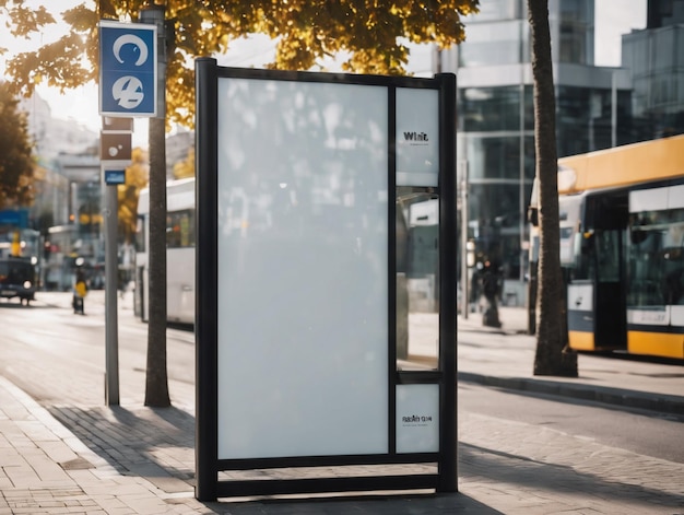 Panneau Publicitaire à Côté De La Maquette Du Panneau Publicitaire De L'arrêt De Bus Sur La Route