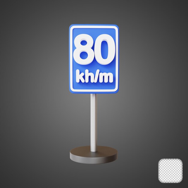 PSD panneau de signalisation de limitation de vitesse consultatif 80 trafic illustration 3d