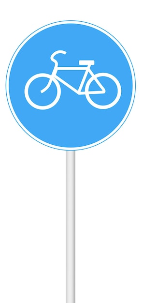 Panneau de vélo sur fond blanc avec un poteau blanc Convient pour le transport à vélo ou urbain