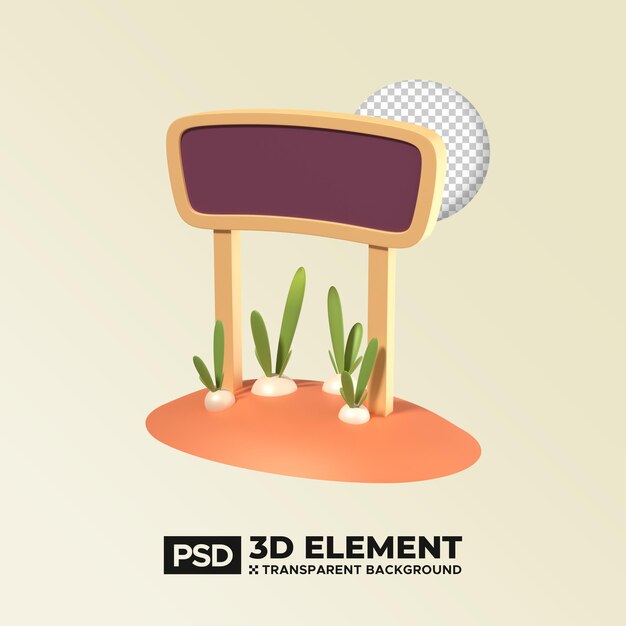 PSD panneaux d'affichage de plantes en bois icône 3d render concept illustration objet premium isolé psd