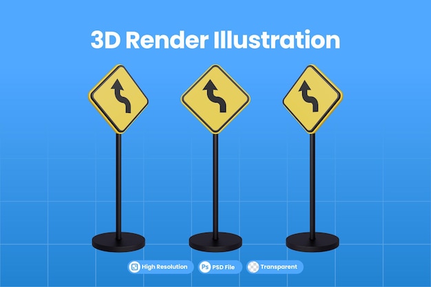 PSD panneaux de signalisation de rendu 3d du panneau d'avertissement du triangle jaune symbole de la chute de pierres et de roches trafic