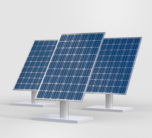 PSD panneaux solaires avec une base sur fond blanc rendu 3d