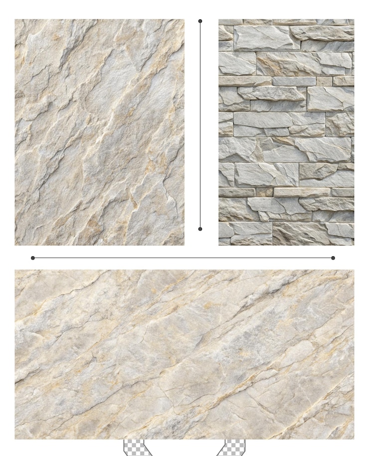 PSD pannelli di pietra texturizzati che mostrano modelli e colori naturali in applicazioni di interior design