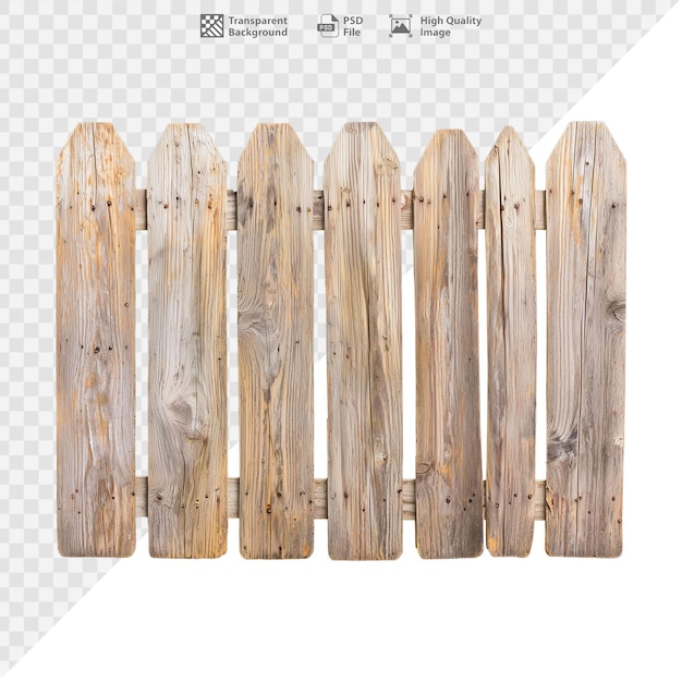 Pannelli di recinzione in legno rustico con consistenza resistente agli agenti atmosferici su sfondo trasparente