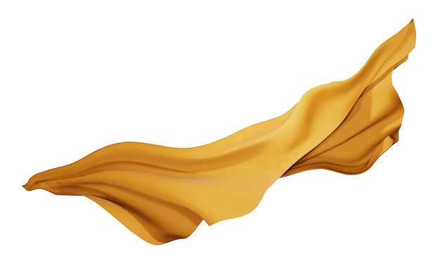 PSD pano de tecido de ouro que voa o vento isolado no branco com traçado de recorte 3d rende