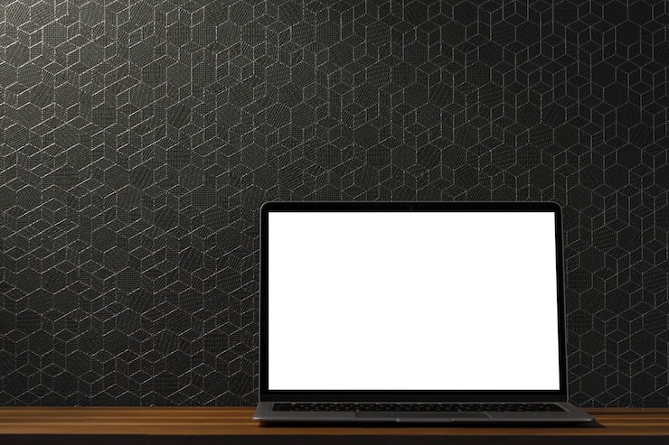 PSD panorama de escritorio con laptop