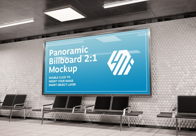 Panorama-plakatwand in der u-bahnstation mockup