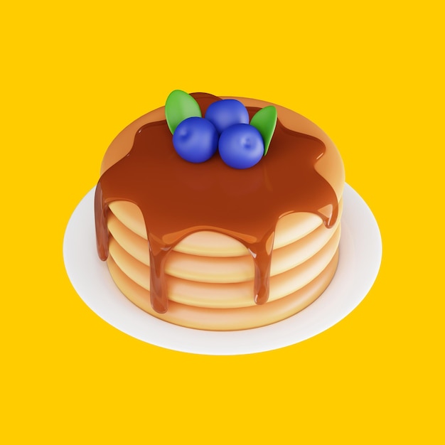 Panqueca com mel pingando 3d render ilustração isoladaxAof café da manhãxA