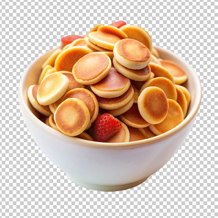 PSD panqueque de cereales o mini panqueques en un cuenco de fondo transparente