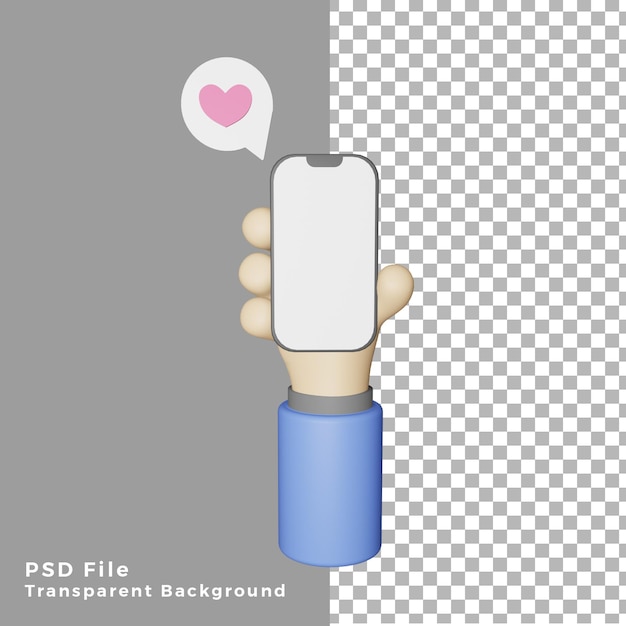 Pantalla en blanco de smarphone de ilustración 3d con notificación de amor