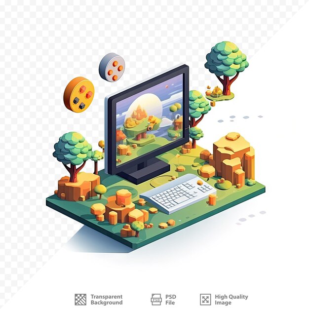 PSD una pantalla de computadora con una caricatura de un parque con árboles y una página web.