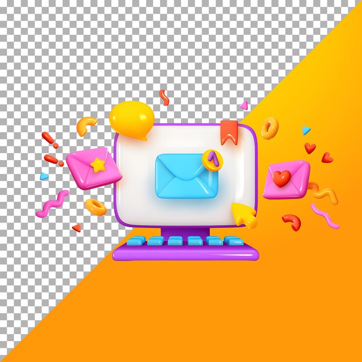 PSD una pantalla de computadora con un fondo amarillo con un sobre azul en ella