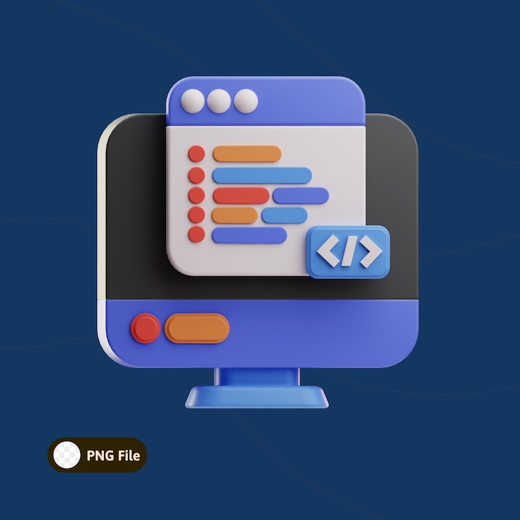 PSD pantalla de computadora con ilustración de codificación y programación