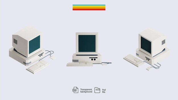 una pantalla de computadora muestra una pantalla colorida de diferentes computadoras antiguas
