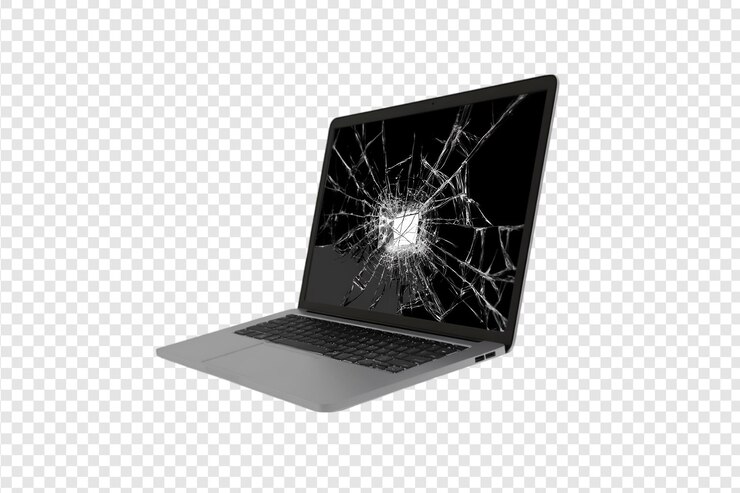 PSD la pantalla de la computadora portátil se rompió aislada sobre un fondo transparente