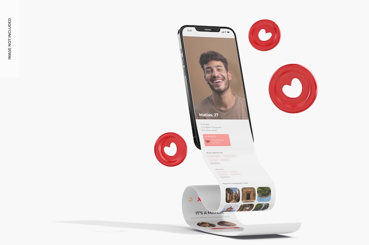 PSD pantalla de desplazamiento largo con maqueta del icono de la aplicación de citas, vista izquierda