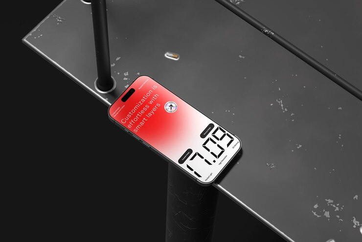 PSD pantalla digital de teléfono inteligente con interfaz personalizada en superficie negra