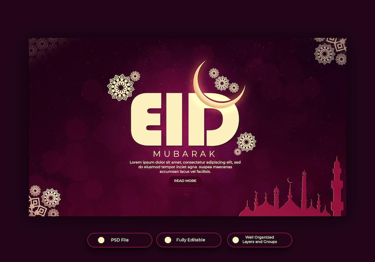 PSD una pantalla con un eid mubarak y una luna.