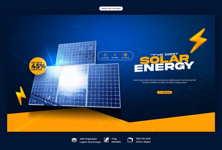 PSD pantalla de energía solar y ahorro de energía plantilla de banner web