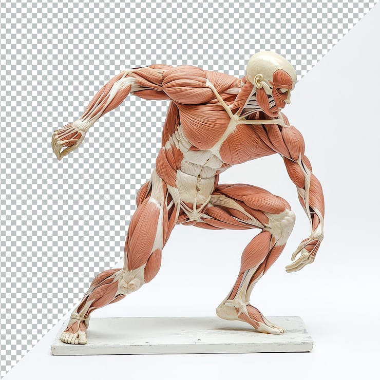 PSD pantalla de flexión muscular anatómica que muestra la musculatura humana detallada en un fondo transparente pantalla de flexión muscular anatómica con fondo transparente