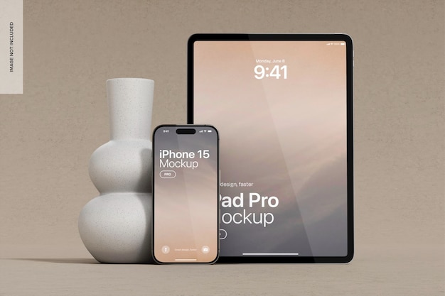 PSD pantalla del ipad pro con el iphone 15 pro mockup